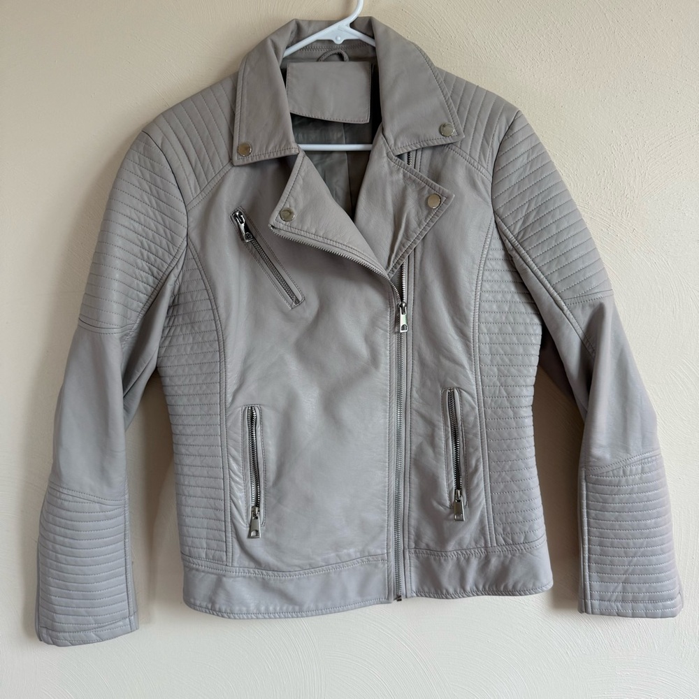 Women's Bone Colored Pleather Jacket